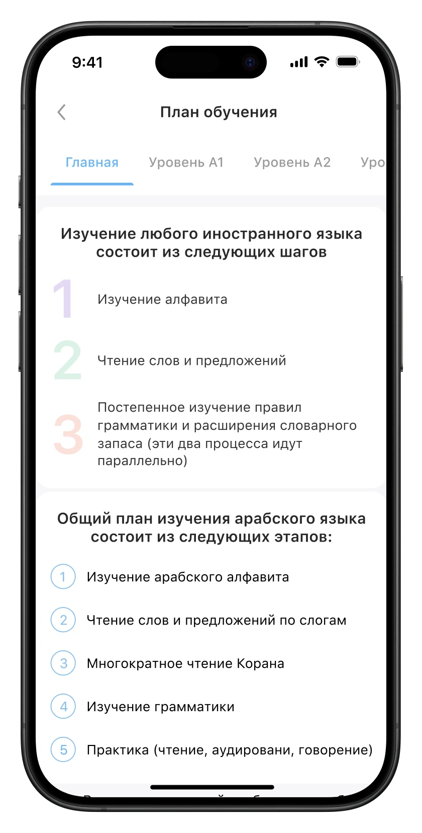 Экран плана обучения